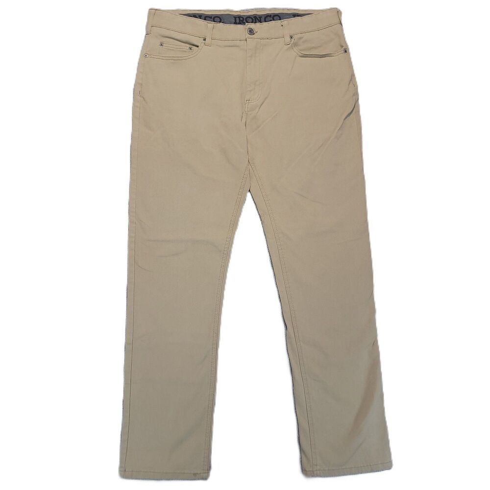 Iron Co. Men's 38x32 (Fits 36x32) Pants Khaki Flat Front Stretch Waist Chino